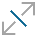 Icon of a line with arrows expanding from center to bottom left and center to top right