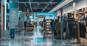 A modern retail store interior with wide aisles, clothing racks, and well-lit displays, showing an organized shopping environment designed for an efficient and seamless customer experience.