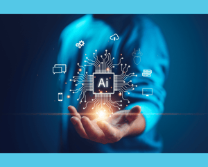 A man holding an Artificial intelligence image representing digital transformation