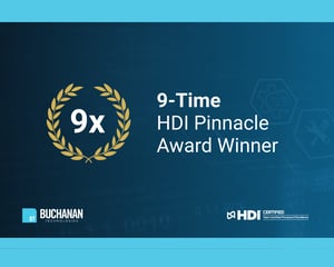 Banner announcing Buchanan is an HDI 9-time Pinnacle of excellence award winner
