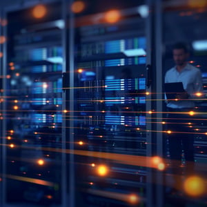 Enterprise IT team monitoring secure data replication infrastructure and cloud synchronization systems