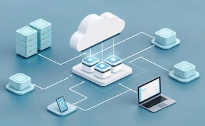 Image showing content from various devices moving towards a center cloud storage